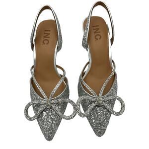 Silver SparIe  I.N.C Gerley Bow Mid-Heel Slingback Pumps 5M